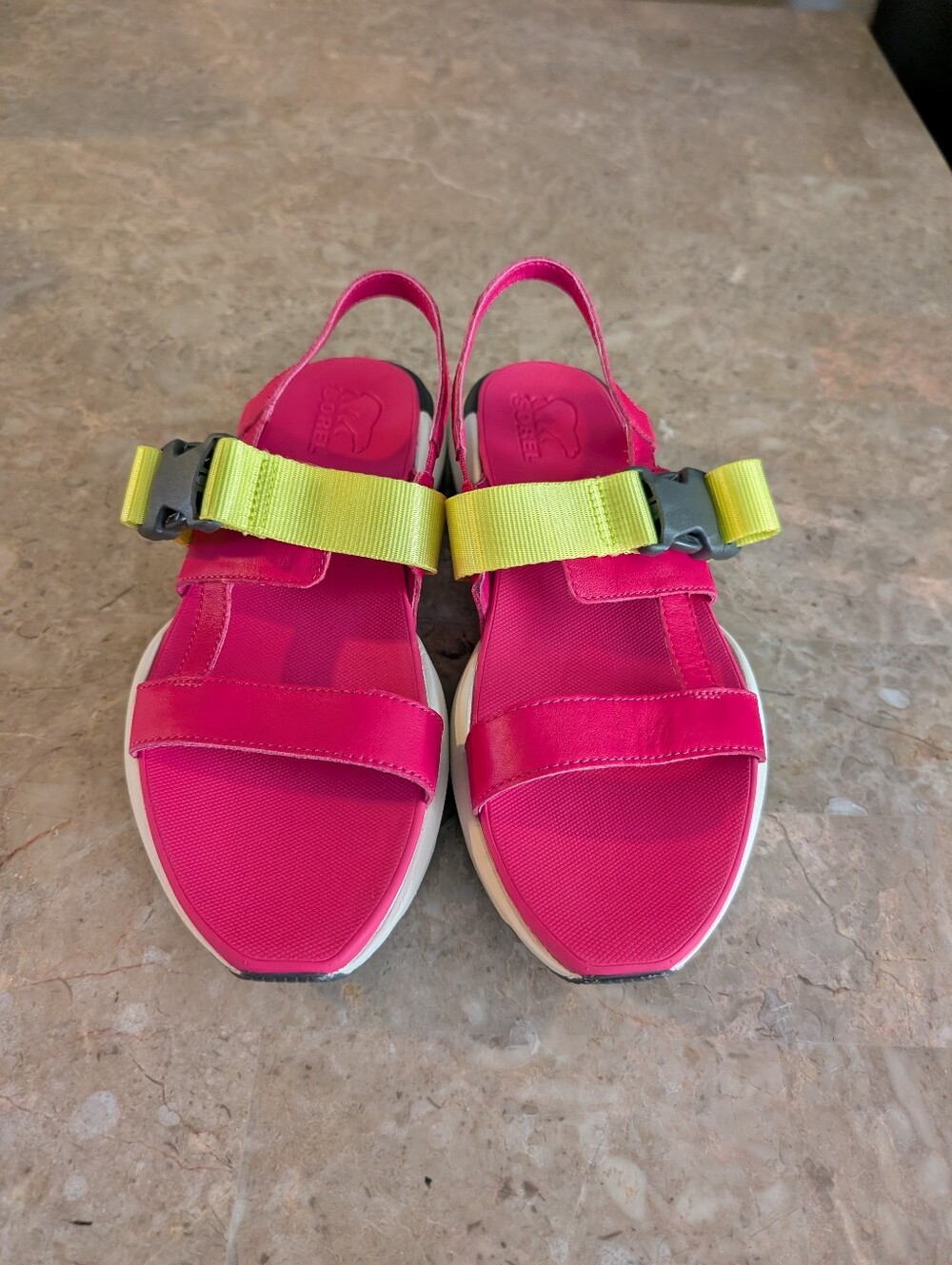 Sorel Kinetic Impact Sling Leather Sandals Pink Yellow Sandals Women's Size 7.5 - Picture 4 of 12